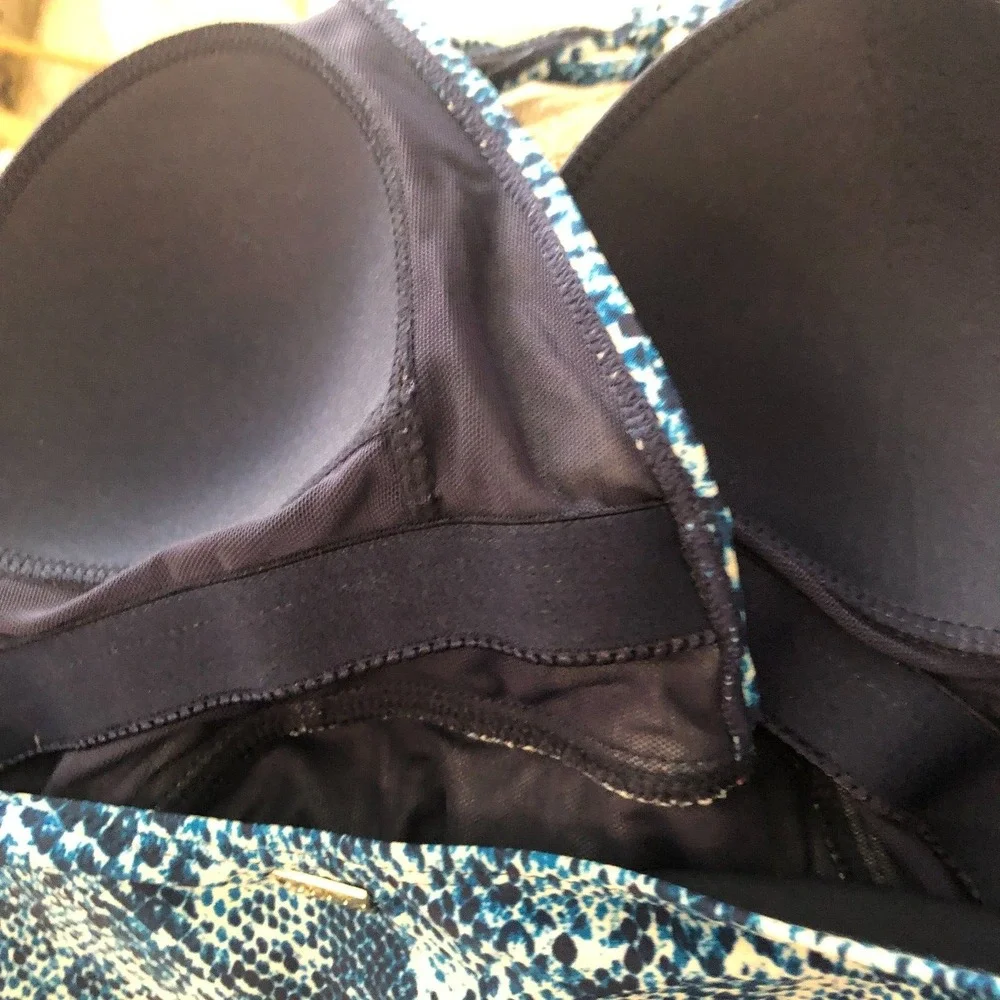 NEW Jones New York One Piece Swimsuit Medium Blue Snakeskin Tie Padded Cups